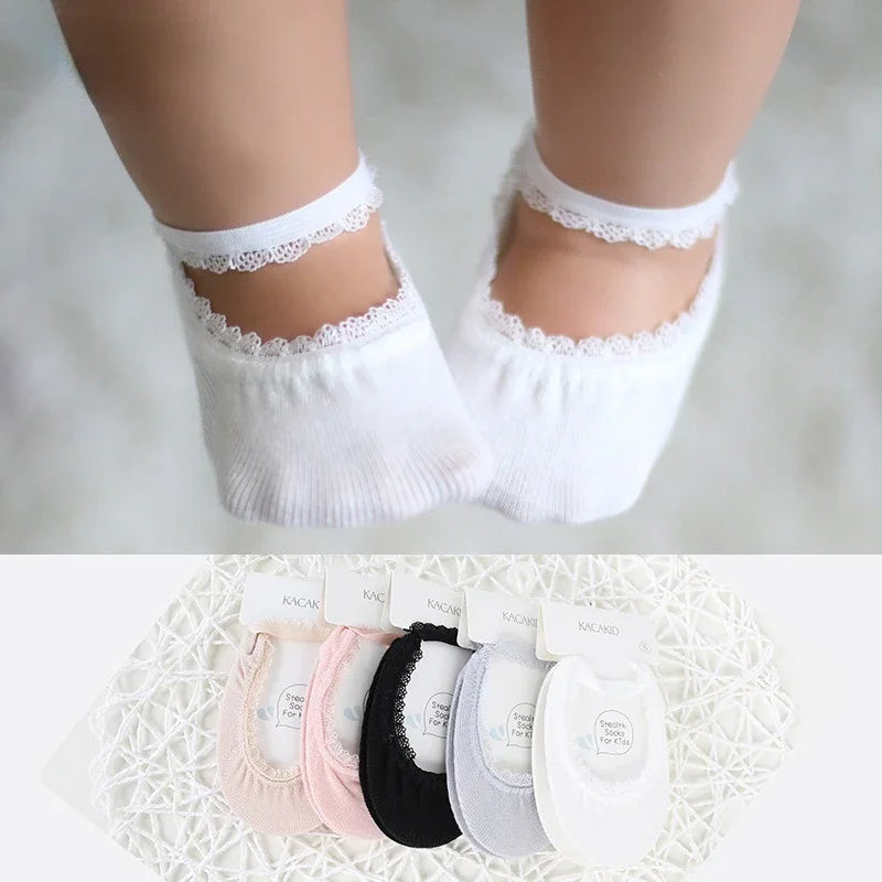 Cute Lace Flower Mesh Summer Newborn Baby Girl Socks See Through Anti Slip Socks