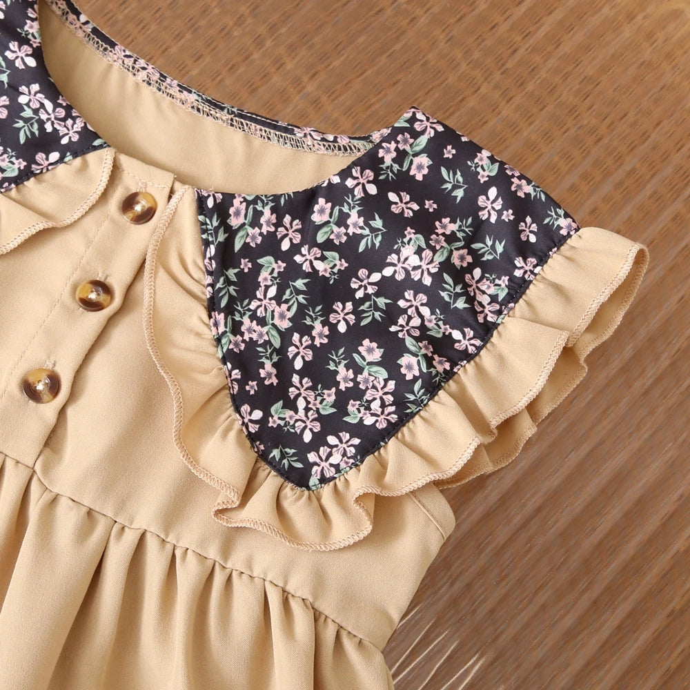 Summer Girl's Dress Floral Print Navy Collar Sleeveless Sweet And Lovely
