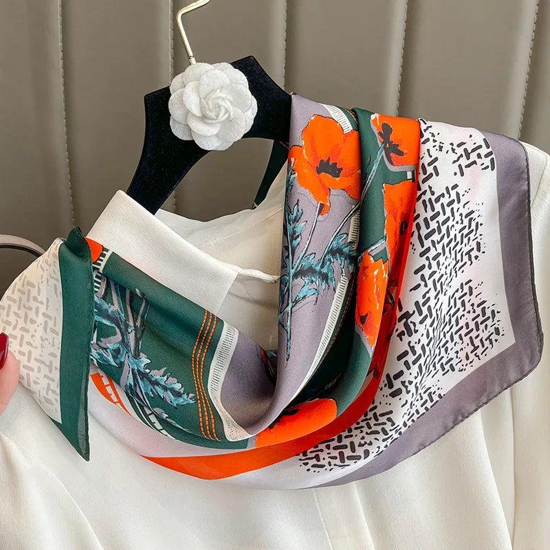70cm Design Hair Bands Square Scarves Fashion Print Satin Silk Scarf for Women Neckerchief Wrist Wraps Lady Ribbon Shawl Foulard