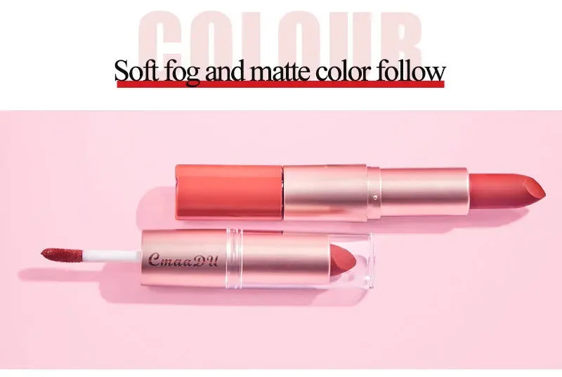 Long Lasting 3-Color Lipstick Lip gloss Set Double Headed Non stick