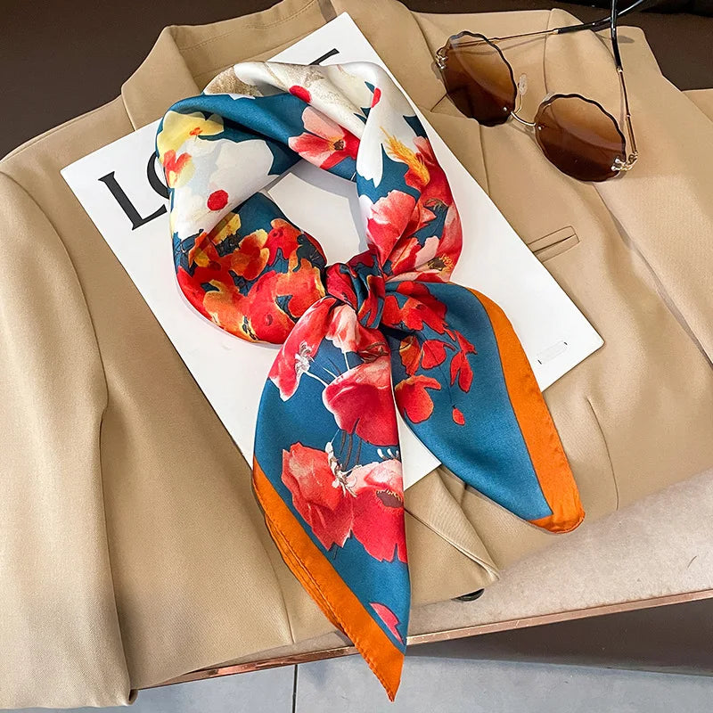 70cm Design Hair Bands Square Scarves Fashion Print Satin Silk Scarf for Women Neckerchief Wrist Wraps Lady Ribbon Shawl Foulard