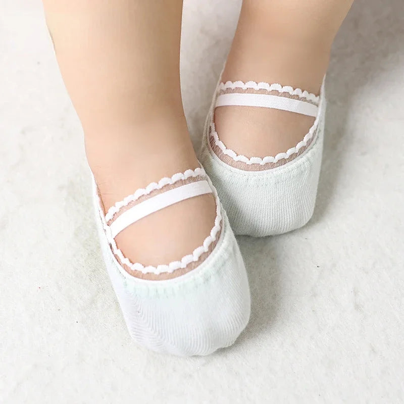 Cute Lace Flower Mesh Summer Newborn Baby Girl Socks See Through Anti Slip Socks
