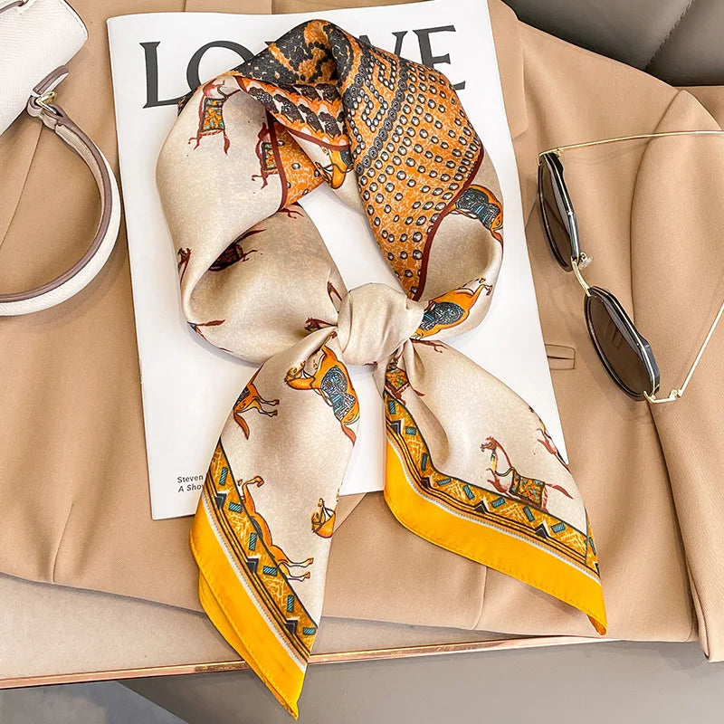 70cm Design Hair Bands Square Scarves Fashion Print Satin Silk Scarf for Women Neckerchief Wrist Wraps Lady Ribbon Shawl Foulard