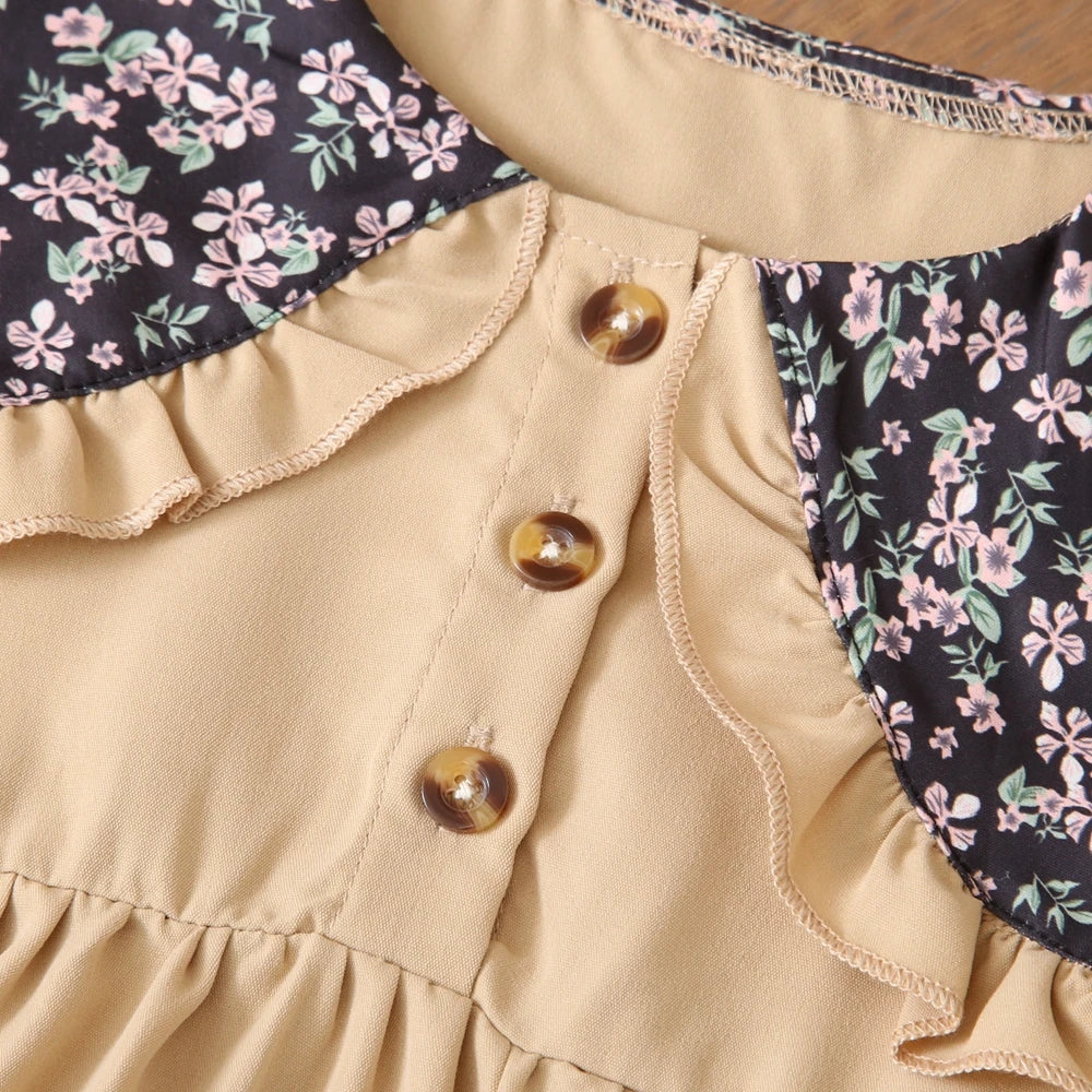 Summer Girl's Dress Floral Print Navy Collar Sleeveless Sweet And Lovely