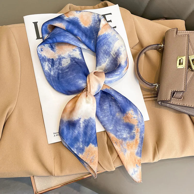 70cm Design Hair Bands Square Scarves Fashion Print Satin Silk Scarf for Women Neckerchief Wrist Wraps Lady Ribbon Shawl Foulard