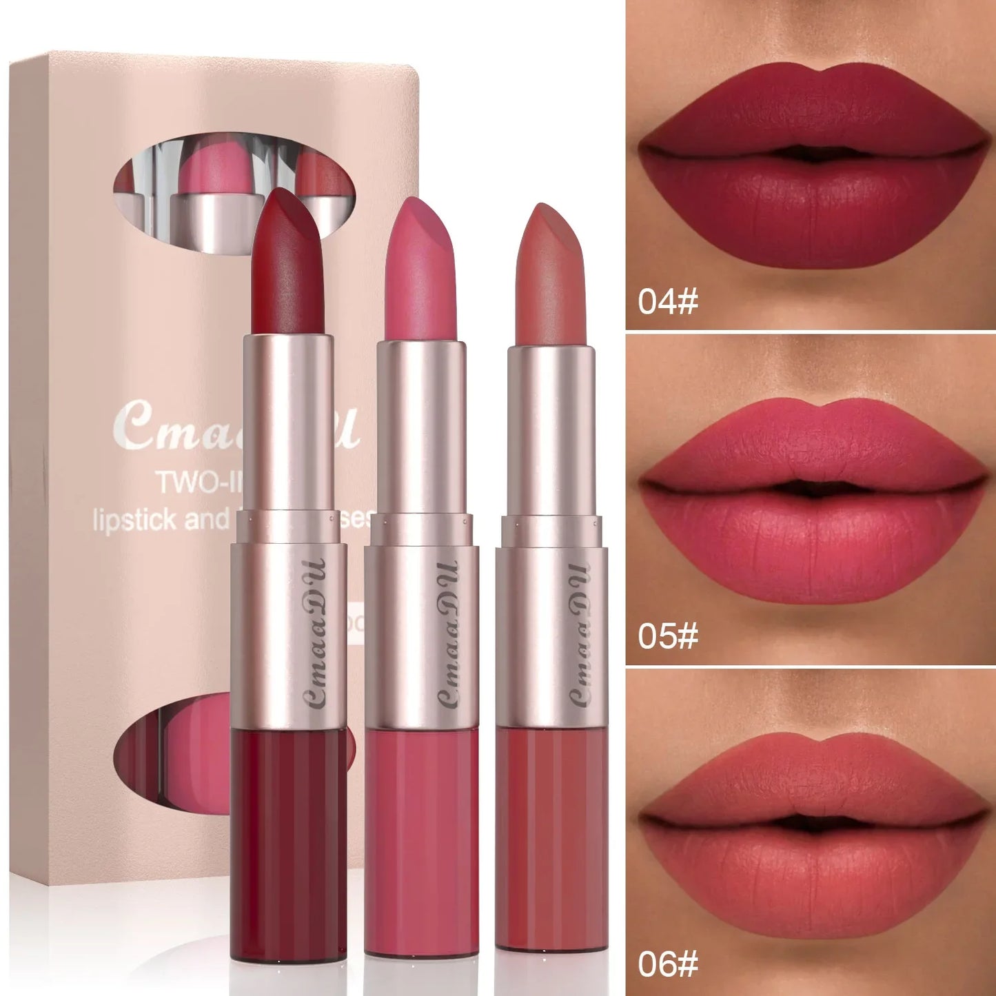 Long Lasting 3-Color Lipstick Lip gloss Set Double Headed Non stick