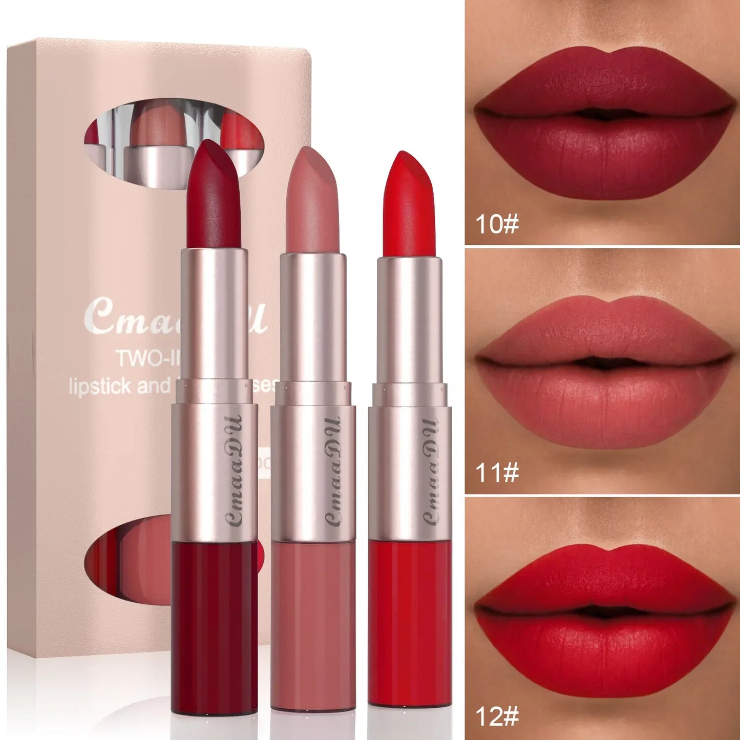 Long Lasting 3-Color Lipstick Lip gloss Set Double Headed Non stick