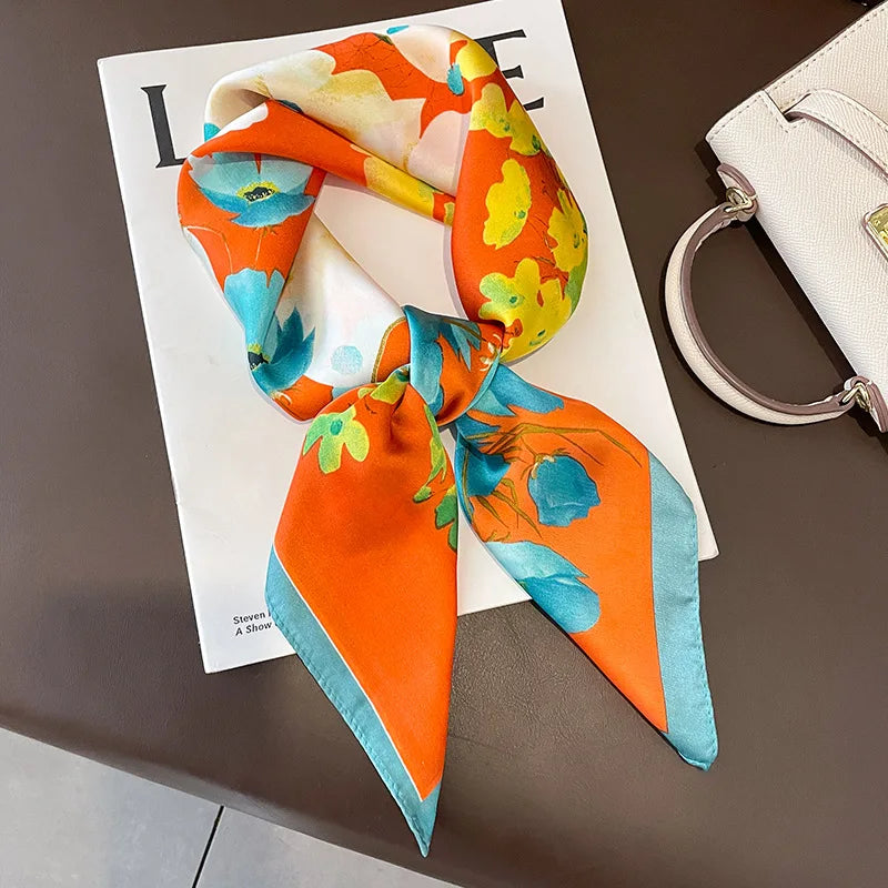 70cm Design Hair Bands Square Scarves Fashion Print Satin Silk Scarf for Women Neckerchief Wrist Wraps Lady Ribbon Shawl Foulard
