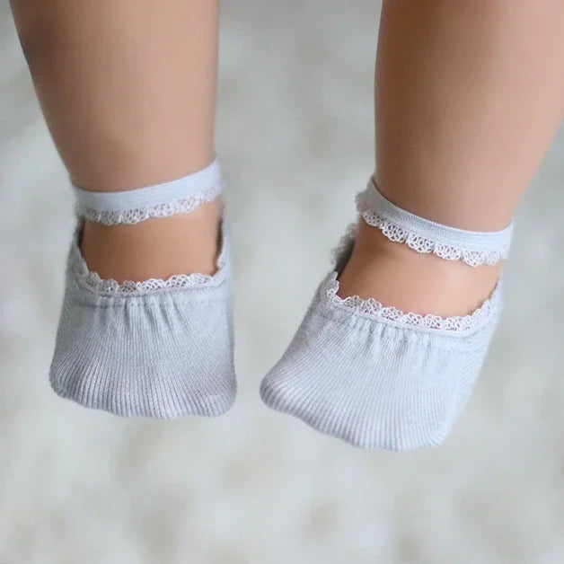 Cute Lace Flower Mesh Summer Newborn Baby Girl Socks See Through Anti Slip Socks