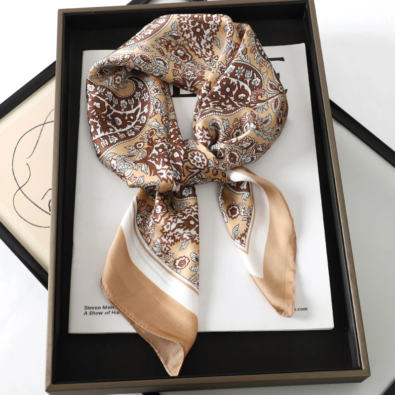 70cm Design Hair Bands Square Scarves Fashion Print Satin Silk Scarf for Women Neckerchief Wrist Wraps Lady Ribbon Shawl Foulard
