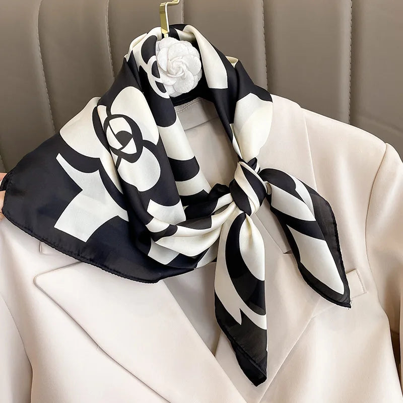 70cm Design Hair Bands Square Scarves Fashion Print Satin Silk Scarf for Women Neckerchief Wrist Wraps Lady Ribbon Shawl Foulard