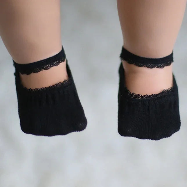 Cute Lace Flower Mesh Summer Newborn Baby Girl Socks See Through Anti Slip Socks