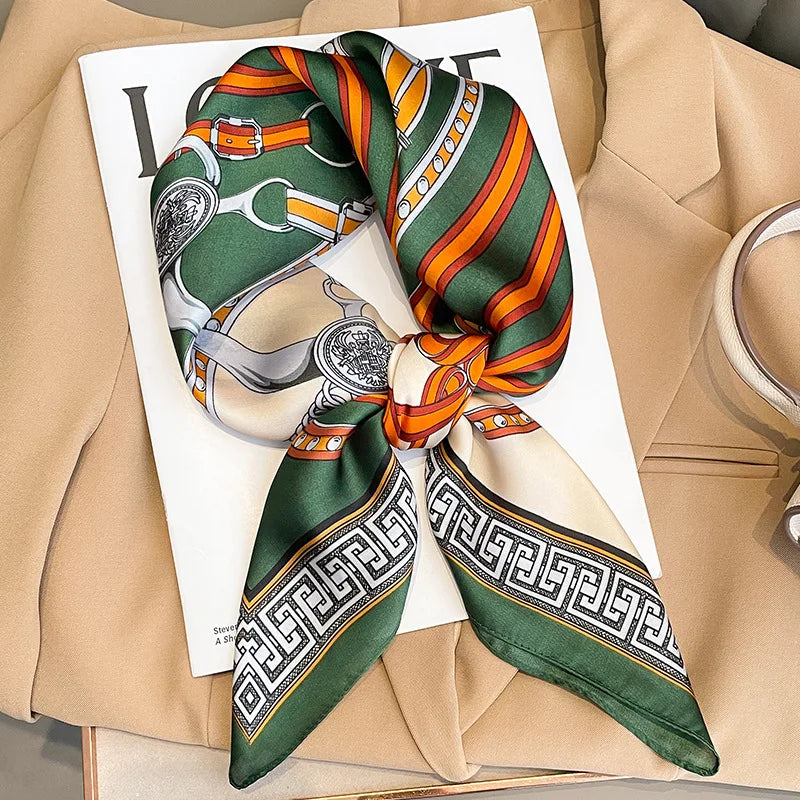 70cm Design Hair Bands Square Scarves Fashion Print Satin Silk Scarf for Women Neckerchief Wrist Wraps Lady Ribbon Shawl Foulard