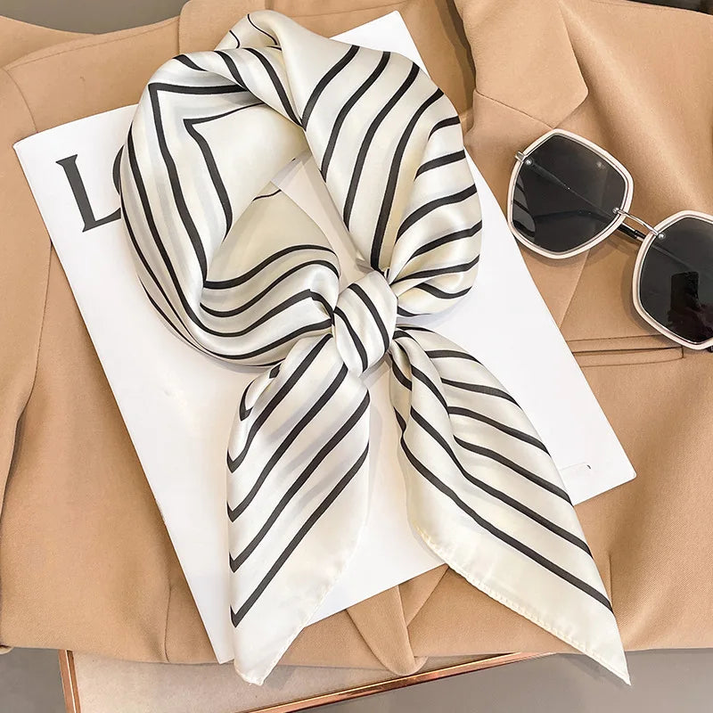 70cm Design Hair Bands Square Scarves Fashion Print Satin Silk Scarf for Women Neckerchief Wrist Wraps Lady Ribbon Shawl Foulard