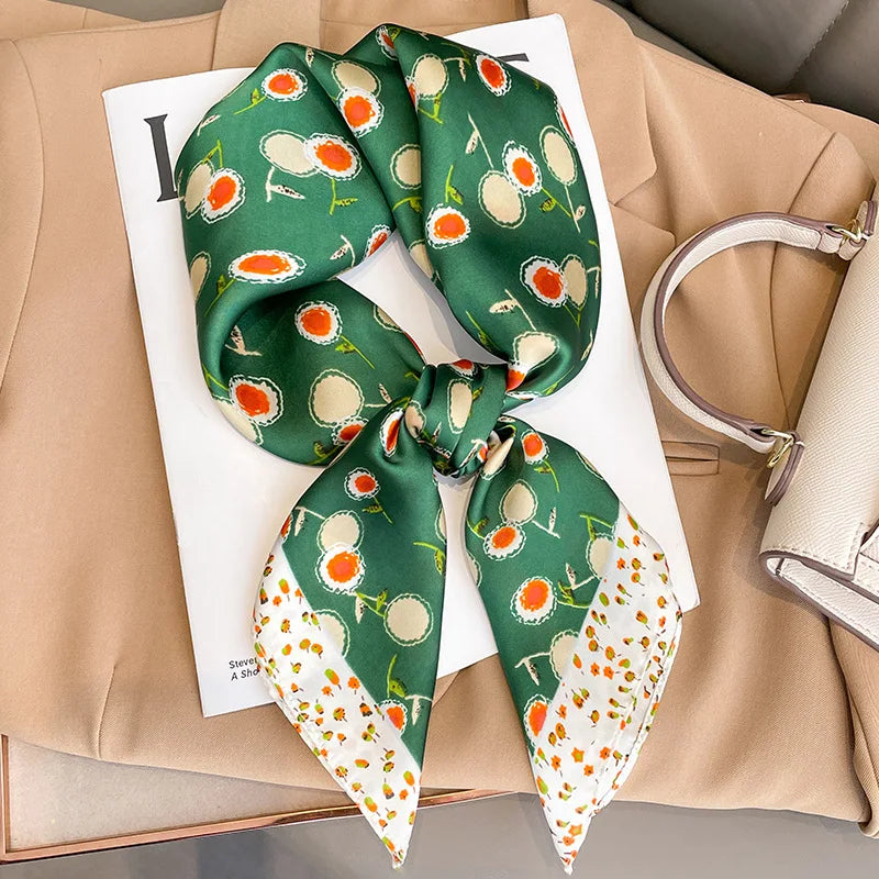 70cm Design Hair Bands Square Scarves Fashion Print Satin Silk Scarf for Women Neckerchief Wrist Wraps Lady Ribbon Shawl Foulard