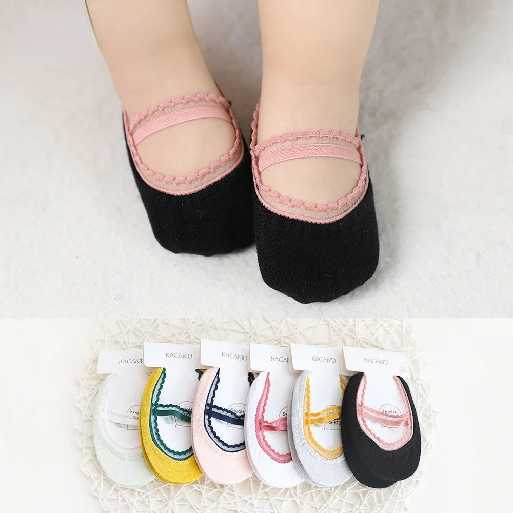 Cute Lace Flower Mesh Summer Newborn Baby Girl Socks See Through Anti Slip Socks