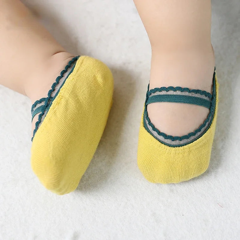 Cute Lace Flower Mesh Summer Newborn Baby Girl Socks See Through Anti Slip Socks