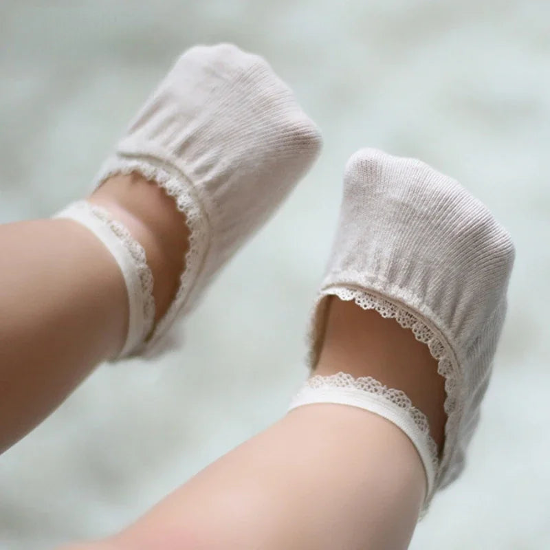 Cute Lace Flower Mesh Summer Newborn Baby Girl Socks See Through Anti Slip Socks