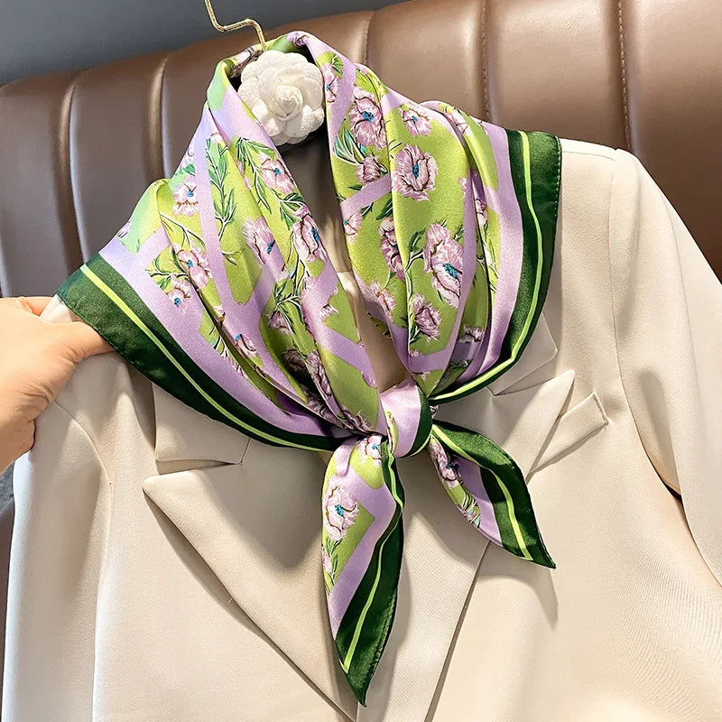 70cm Design Hair Bands Square Scarves Fashion Print Satin Silk Scarf for Women Neckerchief Wrist Wraps Lady Ribbon Shawl Foulard