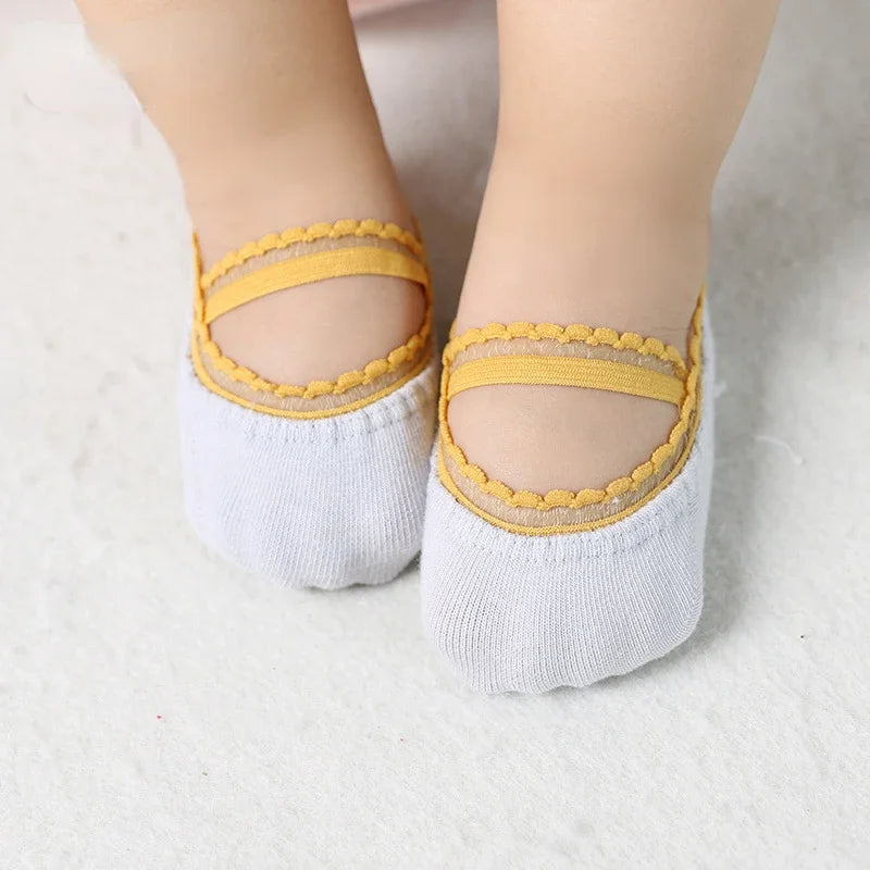 Cute Lace Flower Mesh Summer Newborn Baby Girl Socks See Through Anti Slip Socks