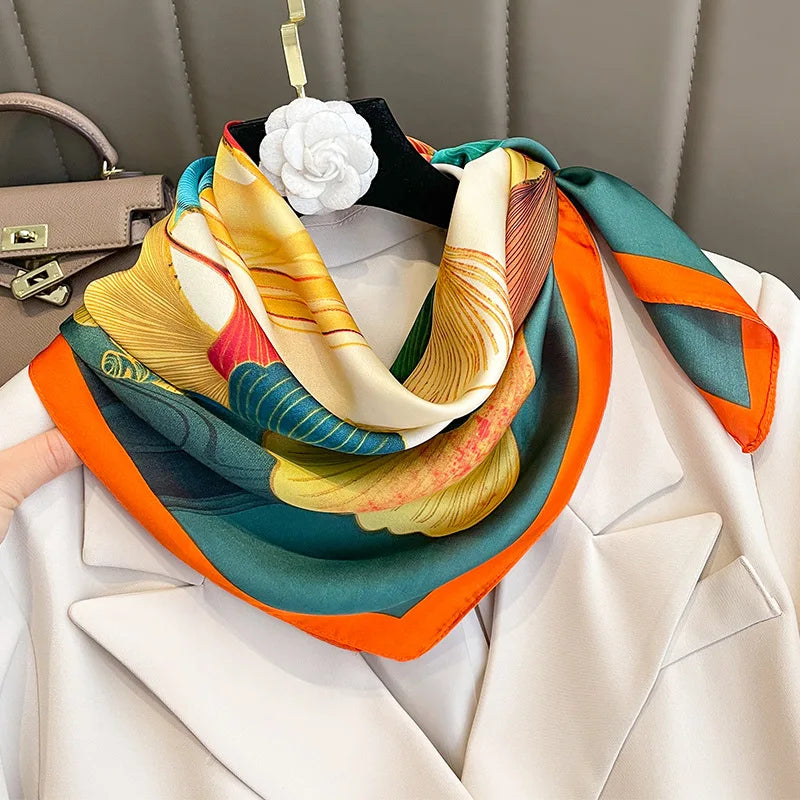 70cm Design Hair Bands Square Scarves Fashion Print Satin Silk Scarf for Women Neckerchief Wrist Wraps Lady Ribbon Shawl Foulard