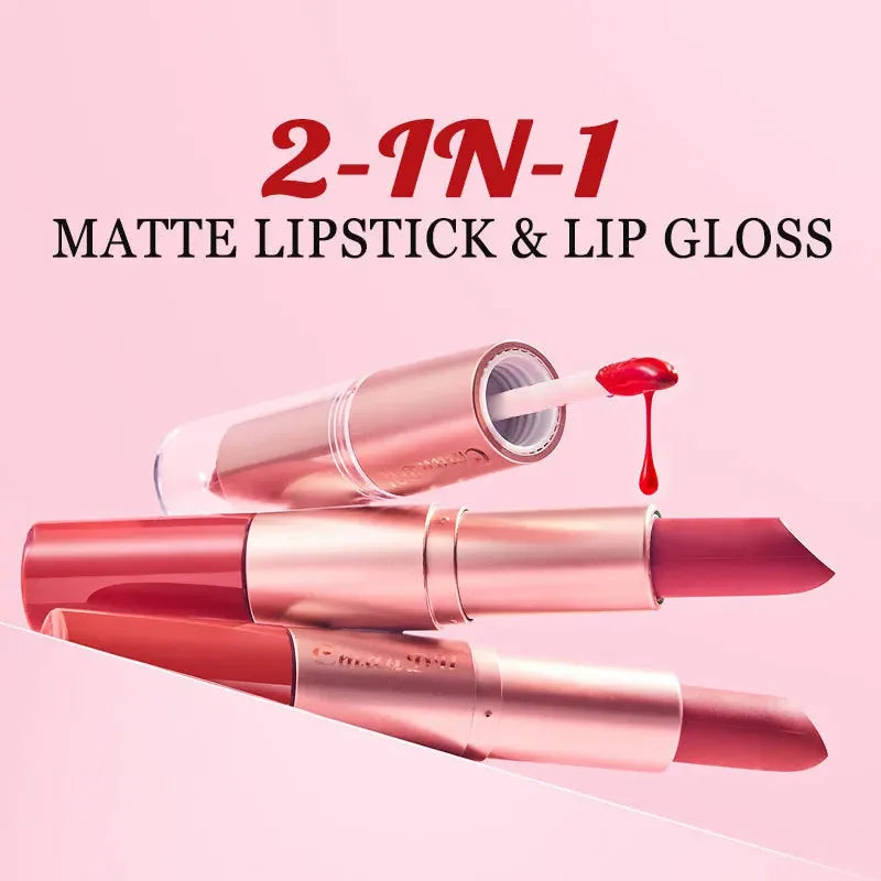 Long Lasting 3-Color Lipstick Lip gloss Set Double Headed Non stick