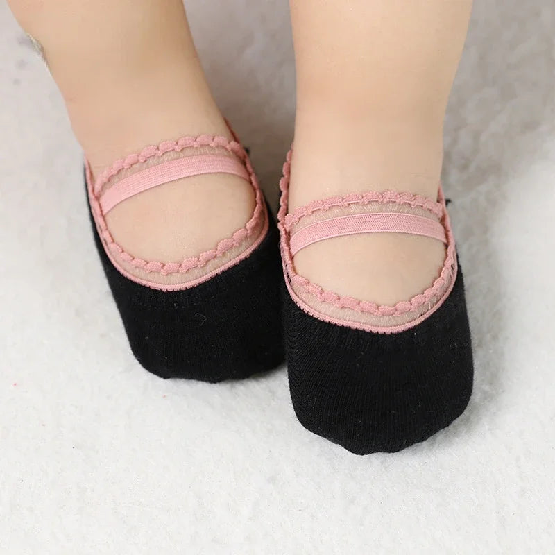 Cute Lace Flower Mesh Summer Newborn Baby Girl Socks See Through Anti Slip Socks