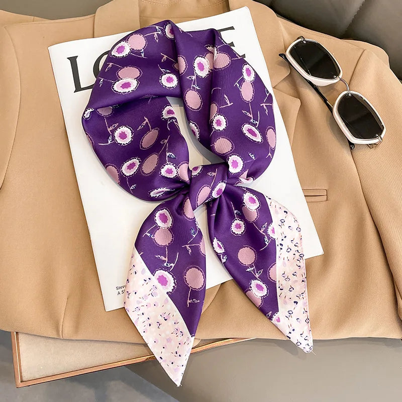 70cm Design Hair Bands Square Scarves Fashion Print Satin Silk Scarf for Women Neckerchief Wrist Wraps Lady Ribbon Shawl Foulard