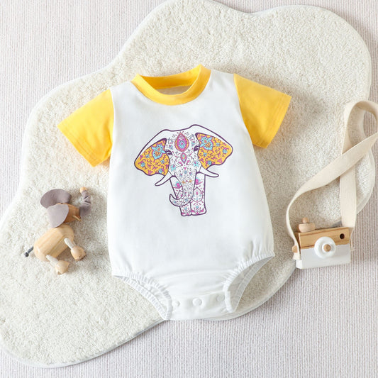 Baby Clothing Elephant Printed Cute Triangle Jumpsuit Clothes