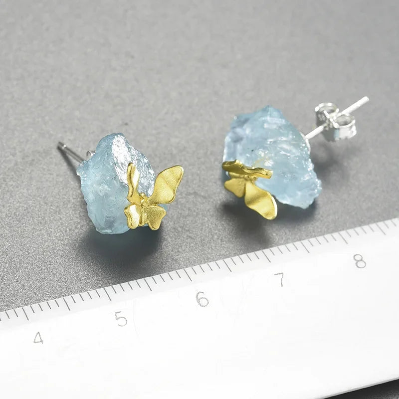 Sapphire 925 Earrings Women Blue Natural Stones Handmade