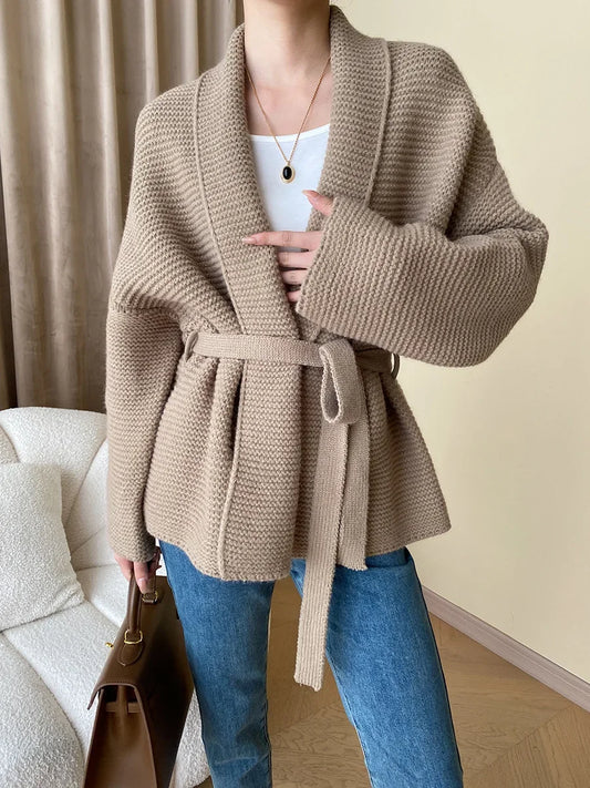 Women's Knitted Cardigan Sweater with Belt